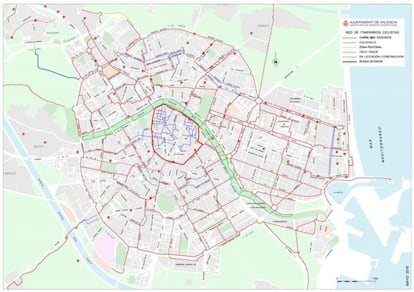 Nuevo mapa de carril bici en Valencia.