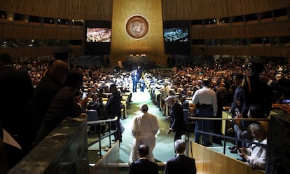 El Papa, a su llegada a la cumbre sobre Desarrollo Humano en la ONU, Nueva York, el 25 de septiembre de 2015.