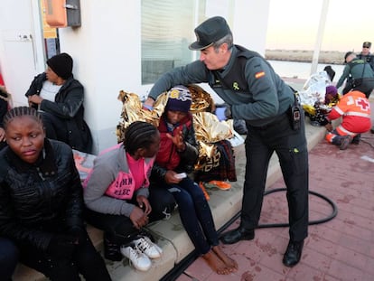 African migrants receiving assistance in Melilla.