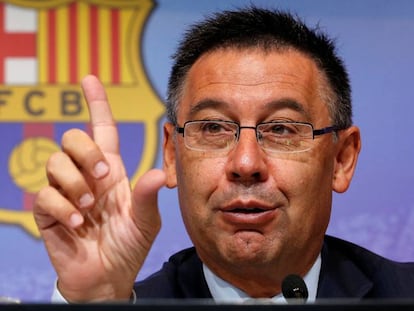 Josep Maria Bartomeu. en su &uacute;ltima rueda de prensa.