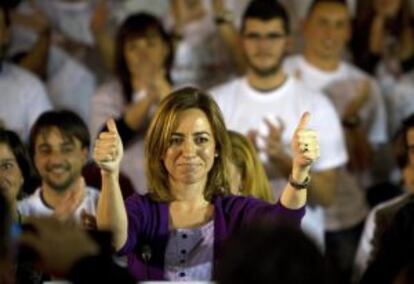 La candidata Carme Chac&oacute;n, en un mitin en Jerez de la Frontera, el martes pasado.