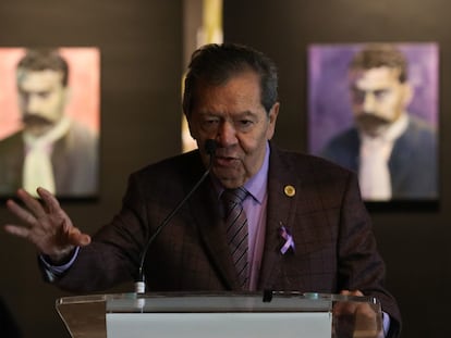 El diputado Porfirio Muñoz Ledo en febrero, durante la inauguración de una exposición sobre Emiliano Zapata.
