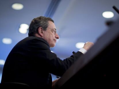 Mario Draghi, presidente del BCE, en su comparecencia en la asamblea del FMI de este mes de abril.