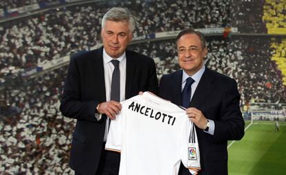 Llegada: “Iniciamos una nueva etapa con Carlo Ancelotti como entrenador del Madrid. Nada de lo que ha vivido Carlo, es similar a lo que va a vivir aquí. Desde hace años Carlo tenía el sueño de entrenar al Real Madrid. Estamos ante uno de los grandes técnicos del mundo. Yo también he cumplido mi sueño. Es un verdadero sabio, un ganador inteligente y un excelente ser humano. Está habituado a las más altas presiones de los banquillos más intensos”   Salida: "Ha sido una decisión muy difícil. Pero no hemos venido al Madrid a tomar decisiones fáciles sino las mejores para la institución, que es referencia en el mundo. El puesto de entrenador es un puesto que está sujeto a la convivencia permanente y se sufre deterioro. Les animo a ver los entrenadores que ha habido en los mismos años en el Barça, el Manchester o la Juventus. No sé qué le falta a Ancelotti, pero después de dos años la exigencia del Madrid es de tal naturaleza que queremos dar un impulso nuevo”.