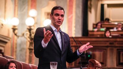 Pedro Sánchez, durante su comparecencia en el Congreso.