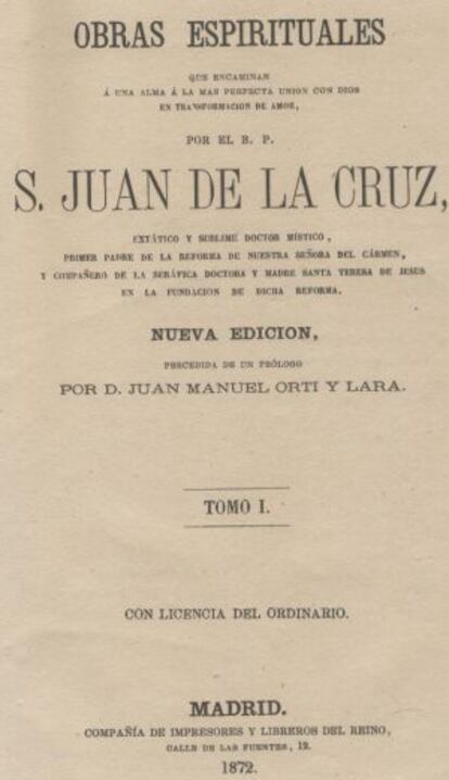 Portada de 'Obras espirituales' de San Juan de la Cruz