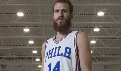 Sergio Rodr&iacute;guez el a&ntilde;o pasado con la camiseta de los Philadelphia 76ers.