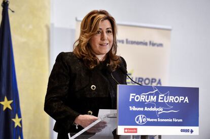La presidenta de la Junta, Susana Díaz, durante su intervención en un foro en Sevilla.