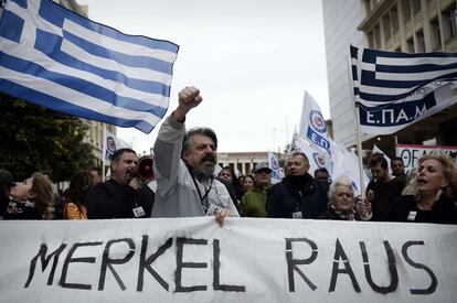 Manifestación contra la visita de la canciller alemana Angela Merkel a Atenas.