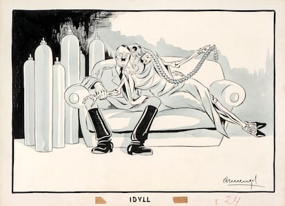 'Idilio', 1942-1943. Publicado posteriormente en 'According to Plan'. El amor con la muerte lo es todo para Hitler. El gas resulta un complemento dramático.