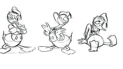 Three of Donald Duck's most recurring states.