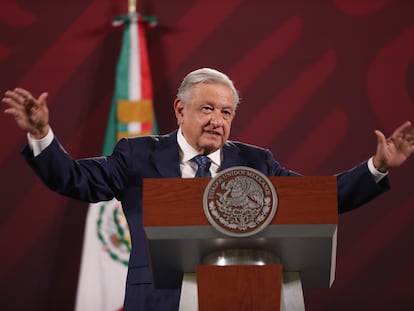 El presidente de México, Andrés Manuel López Obrador, durante su conferencia matutina de este lunes.