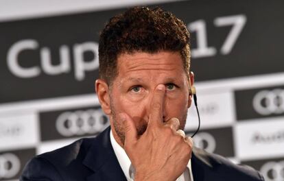 Simeone durante la presentación de la Audi Cup-