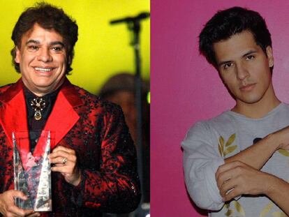 El cantante Juan Gabriel y, a la derecha, su hijo Luis Alberto Aguilera. 