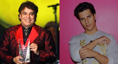 El cantante Juan Gabriel y, a la derecha, su hijo Luis Alberto Aguilera. 