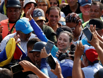 María Corina Machado, durante un mitin en el Estado Carabobo el pasado 13 de marzo.