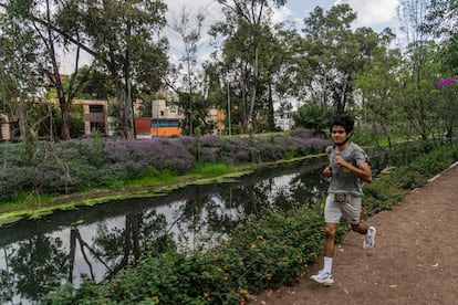 Un hombre hace ejercicio en la zona del Canal que atraviesa Coyoacán.