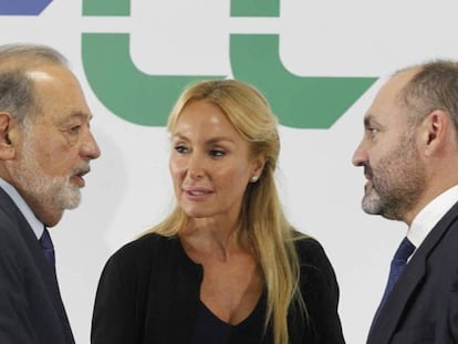 El primer accionista de FCC, Carlos Slim, la presidenta del grupo, Esther Alcocer, y su CEO, Pablo Colio.