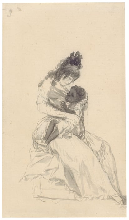 Drawing by Goya 'The Duchess of Alba holding María de la Luz in her arms'.