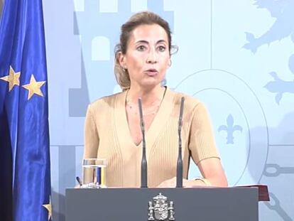 La ministra de Transportes, Raquel Sánchez, durante su intervención esta tarde en Barcelona.