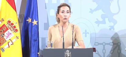 La ministra de Transportes, Raquel Sánchez, durante su intervención esta tarde en Barcelona.