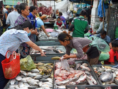 Mercado em Phnom Penh, Camboja, em 24 de julho.