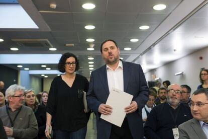 Marta Rovira amb Oriol Junqueras, dissabte passat.