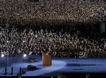 Barack Obama,  en el Grant Park de Chicago en la noche del 4 al 5 de noviembre.