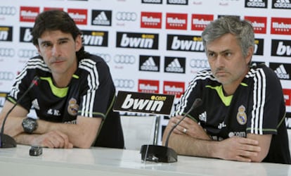 Karanka y Mourihno, ayer en Valdebebas.