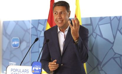 El candidato del PP a la Generalitat, Xavier García Albiol, en la sede del partido en Barcelona este miércoles.