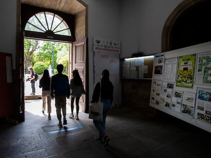 Alumnos del instituto Rosalia de Castro, en Santiago de Compostela.