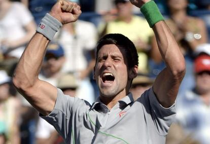 Djokovic celebra su victoria en semifinales.