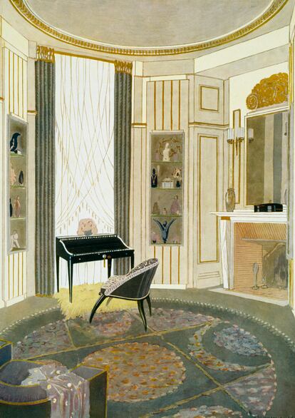 Ilustración de un diseño de interior por Jacques-Emile Ruhlmann, gran ídolo y referente de Pollaro.