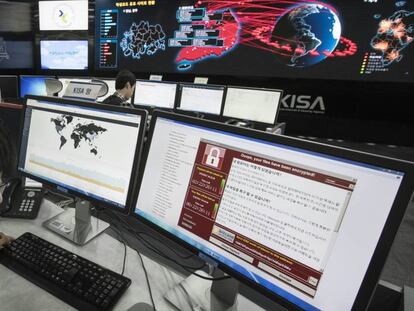 A technician in South Korea monitors a cyberattack.