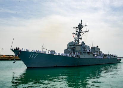 El buque ‘USS Paul Ignatius’ a su llegada a la base naval de Rota (Cádiz), el pasado 17 de junio.
