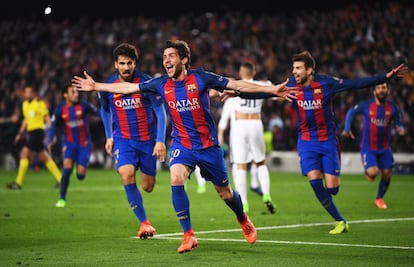 Sergi Roberto celebra el sexto gol del partido.