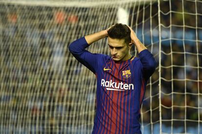 Denis Suárez reacciona después de perder una oportunidad de gol.
