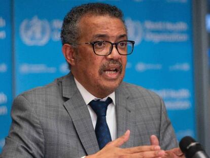 El director general de la Organización Mundial de la Salud (OMS), Tedros Adhanom Ghebreyesus, durante la rueda de prensa diaria sobre el coronavirus Covid-19.