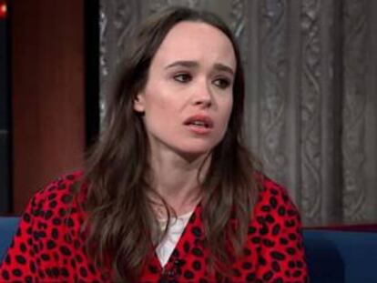 Ellen Page em um momento de sua participação no programa de Stephen Colbert.