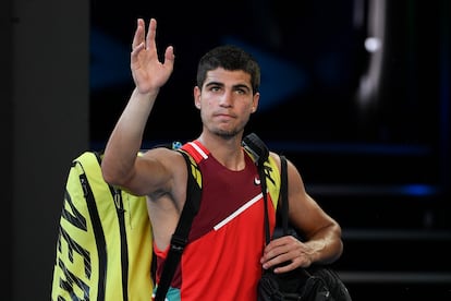 Carlos Alcaraz, el año pasado, tras perder contra Berrettini en Melbourne.