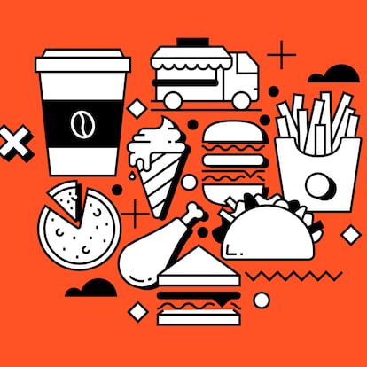 Street Food Related Line Design Style Web Banner