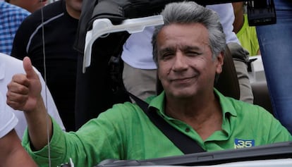 Lenin Moreno, candidato oficialista, este jueves en un acto de campa&ntilde;a.