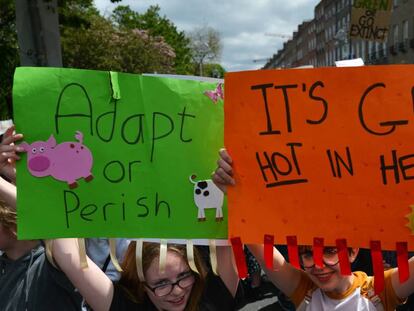 Manifestação de estudantes em Dublin protestando contra a mudança climática. A foto é de 24 de maio.
 