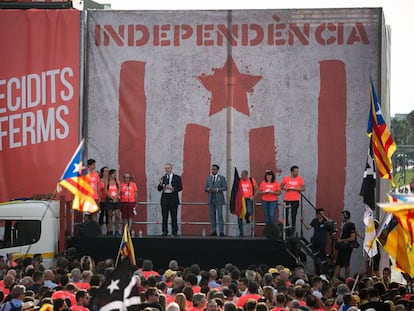 Escenari on s'han fet els parlaments de la manifestació.