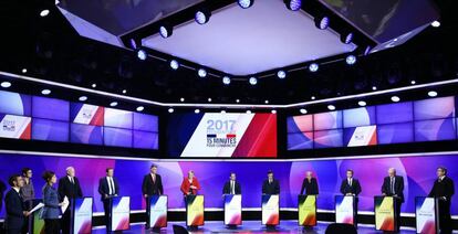 Once candidatos a las elecciones presidenciales francesas durante un debate presidencial, el jueves.