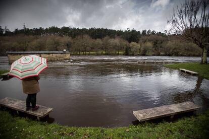 Río Tambre, a su paso por el municipio de Ames en Tapia, donde se ha desbordado por la borrasca Gisele.