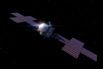 Concepción artística de la nave espacial Psyche que inició su largo viaje a un asteroide del mismo nombre en octubre de 2023.