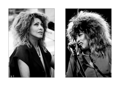 A la izquierda, retrato de Tina Turner en la presentación de su disco 'Wildest Dreams', en 1990. A la derecha, durante un concierto en el Rockódromo de la Casa de Campo de Madrid, el 17 de junio de 1987.
