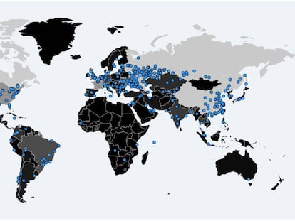 A equipe de pesquisadores independentes de ciberseguridad Malware Tech criou um mapa com os sítios nos que se detectou o 'ransomware'.