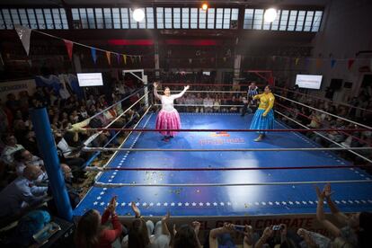 Las Cholitas Luchadoras en octubre en Madrid.